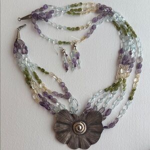 Gemstone Necklace/Earrings Set | Amethyst Peridot Citrine Aquamarine |silver
